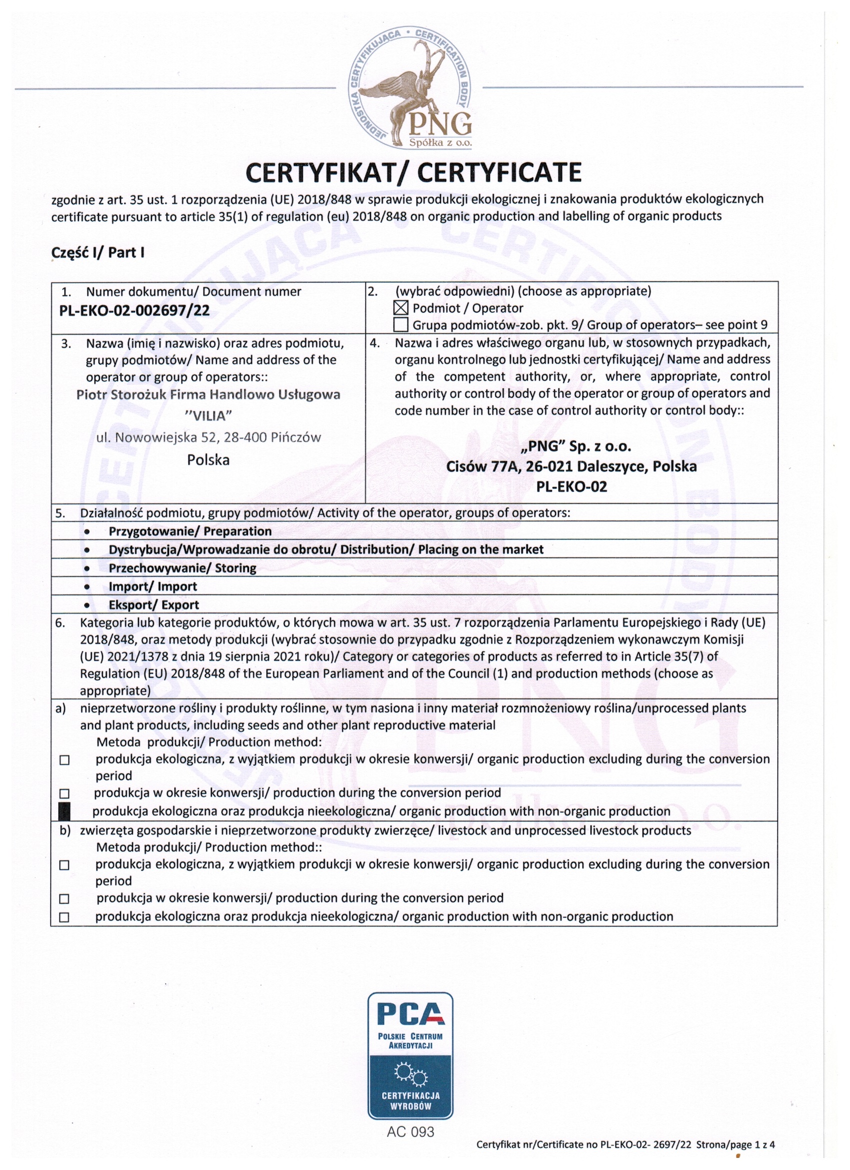 Produkty ekologiczne certyfikat